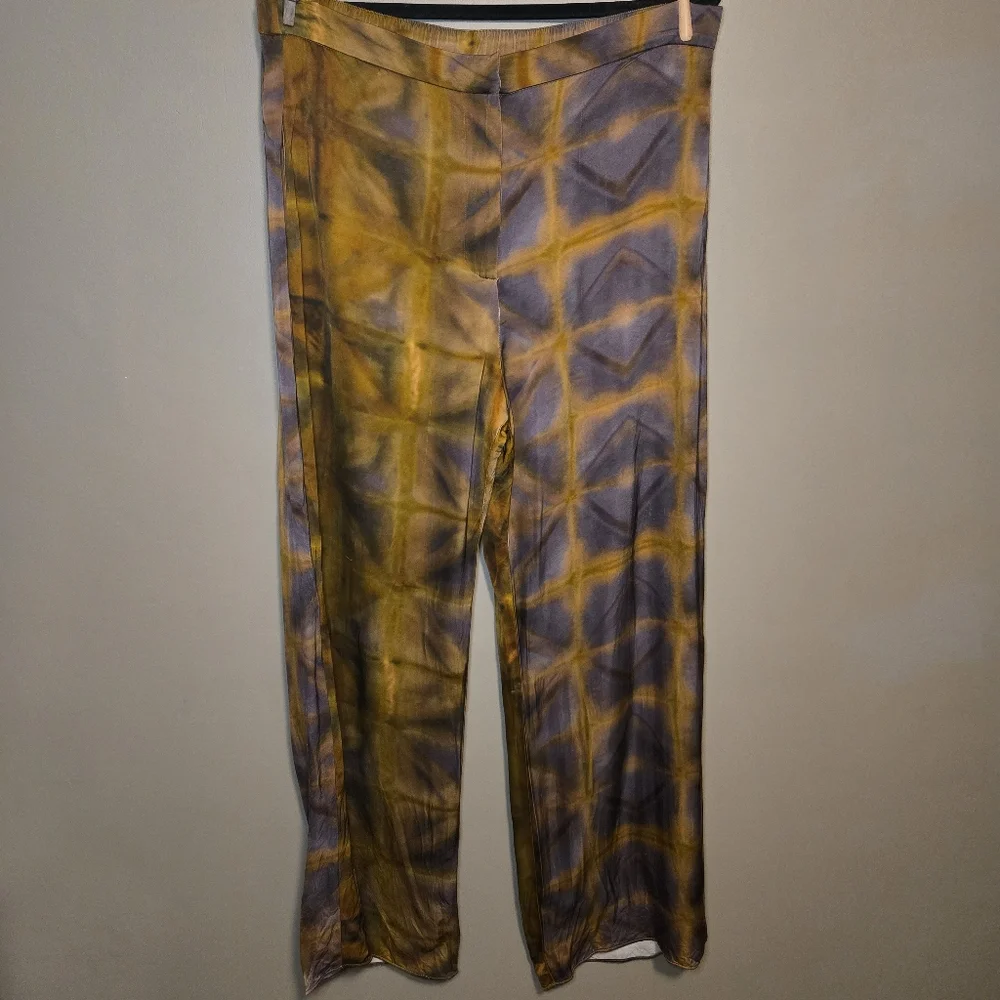 Zara Women's Brown And Purple Tie-Dye Wide Leg Pants Size XXL Pockets Zip Close - Picture 2 of 15